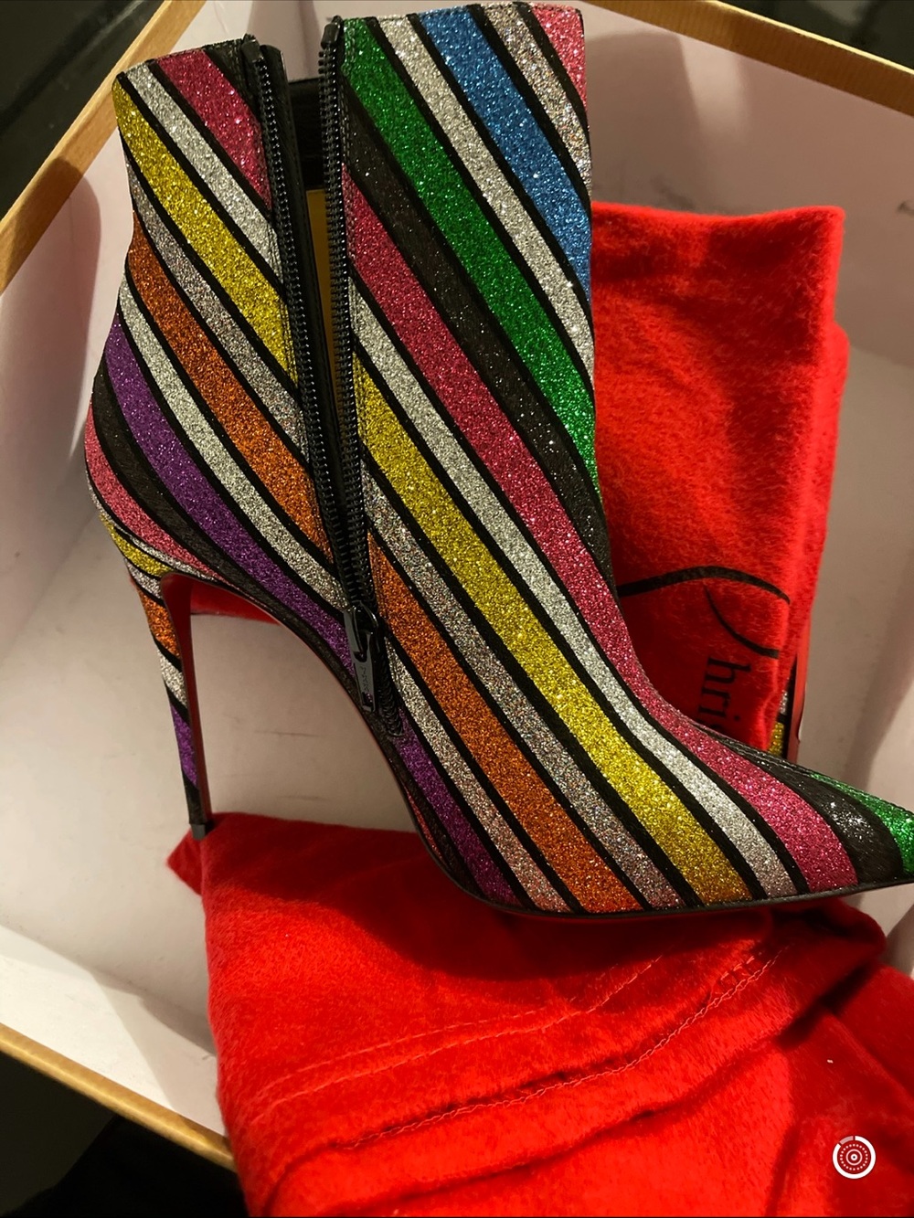 Multi-Color Glitter Striped Stiletto Bootie - Women's Fashion Heels